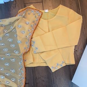 Yellow sari Pakistani designer